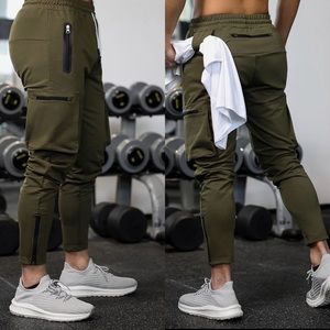 Men's Olive Joggers with Zipper Pockets
